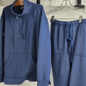 Style & Co Sport Petite Medium Blue Jersey Tracksuit 1/4 Zip Pullover & Joggers